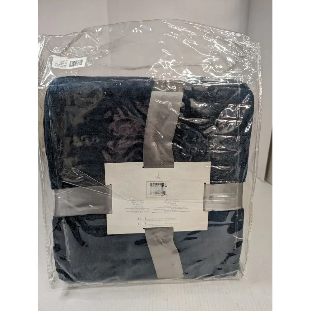 Elle Decor Corduroy Trim Soft Blanket Navy NWT 60 in x 90‎ in
